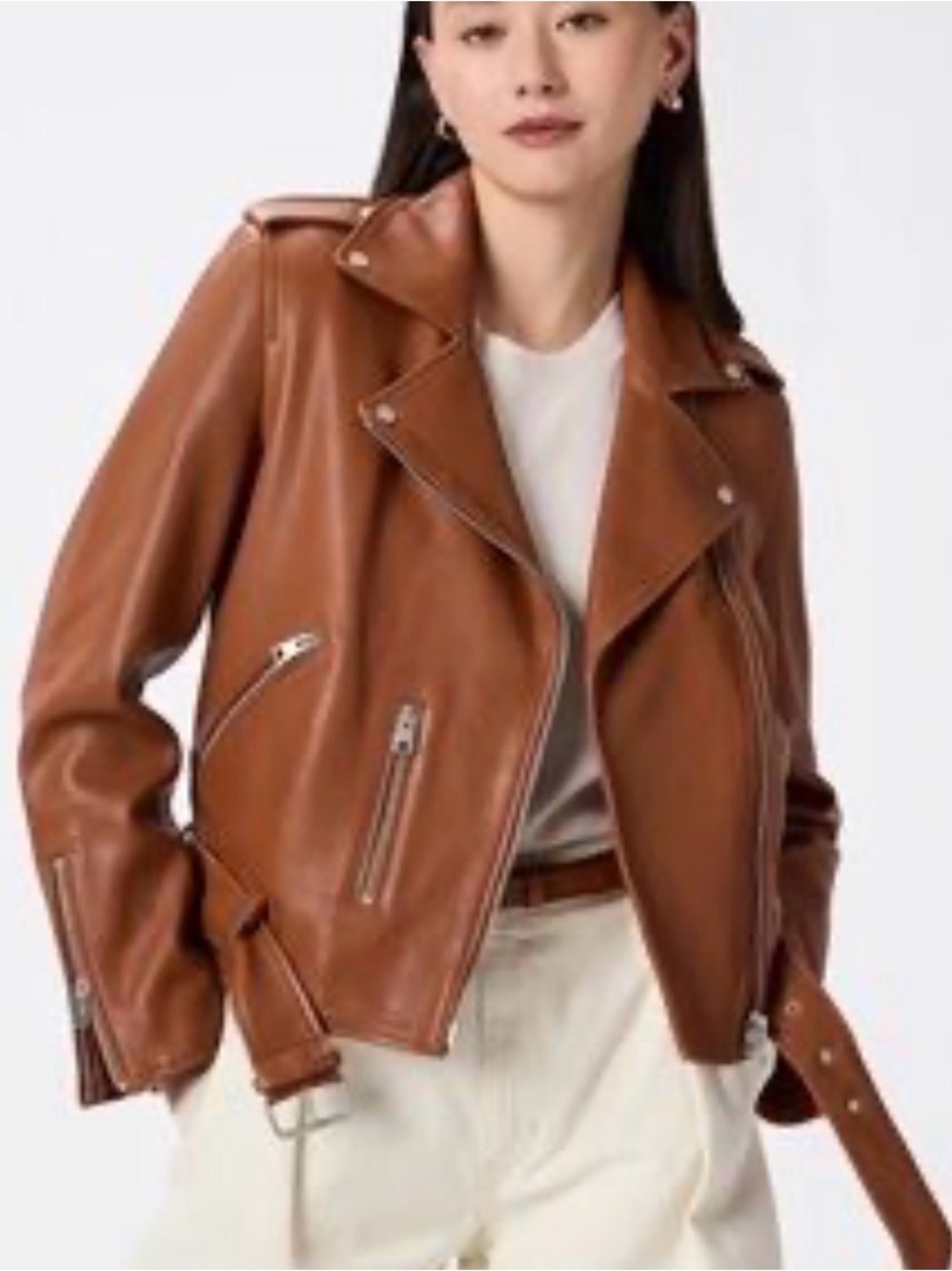 Quince Tan Leather Moto Jacket with Belt